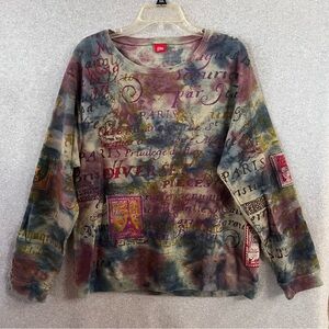 Glima Paris Patchwork Terrycloth Sweatshirt Purple Blue Y2K Gilmore Girls Sz Lg